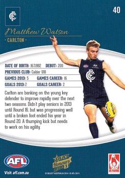 2014 Select AFL Honours Series 1 #40 Matthew Watson Back